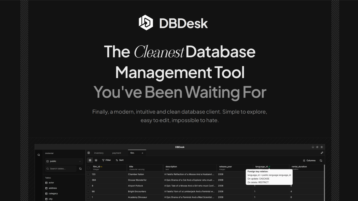 DBDesk - The cleanest database management tool | DBDesk